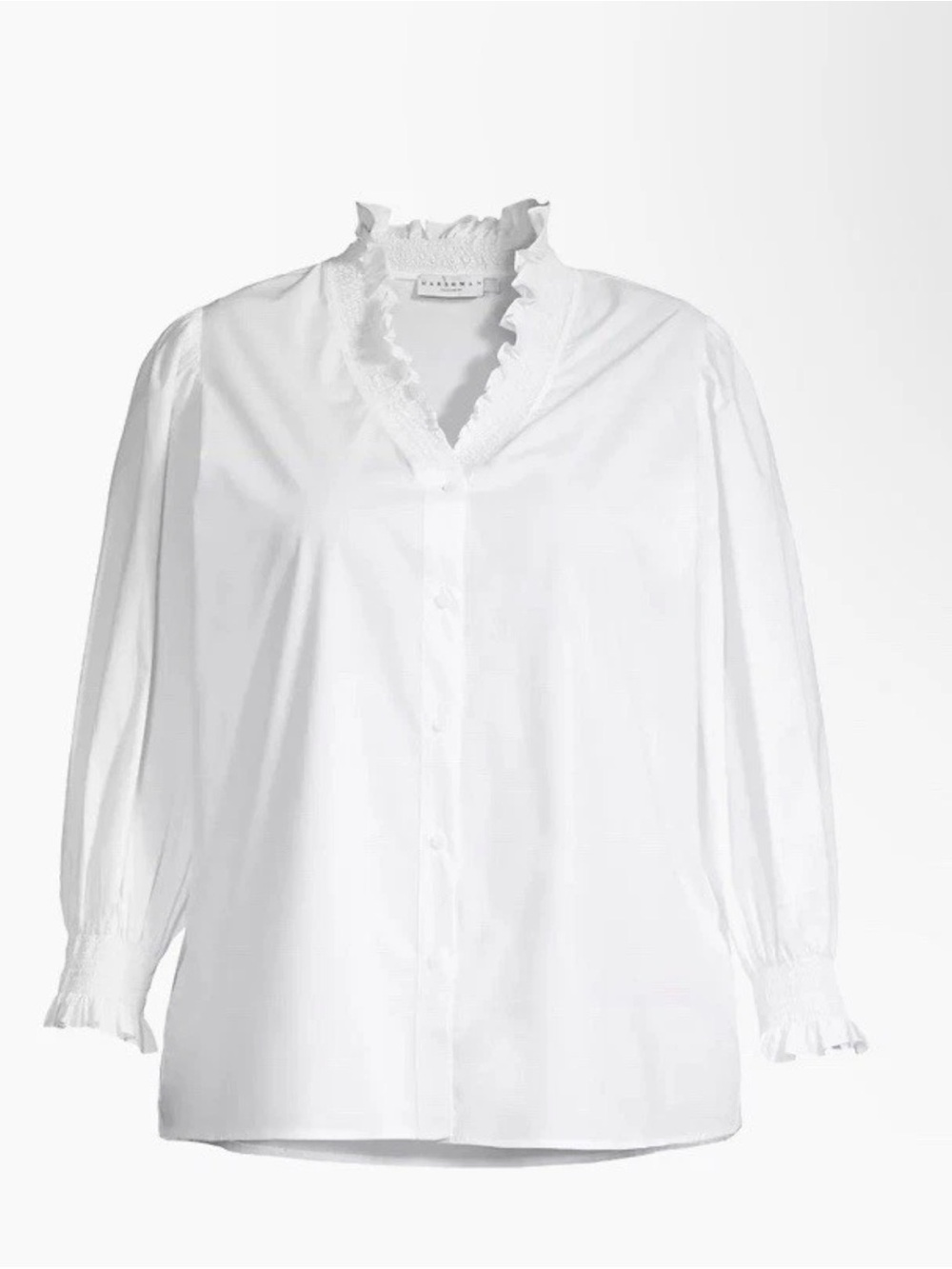 NWT Harshman Bonnie White Blouse Size 3X Ruffle Boho Cotton Poplin Button Top
